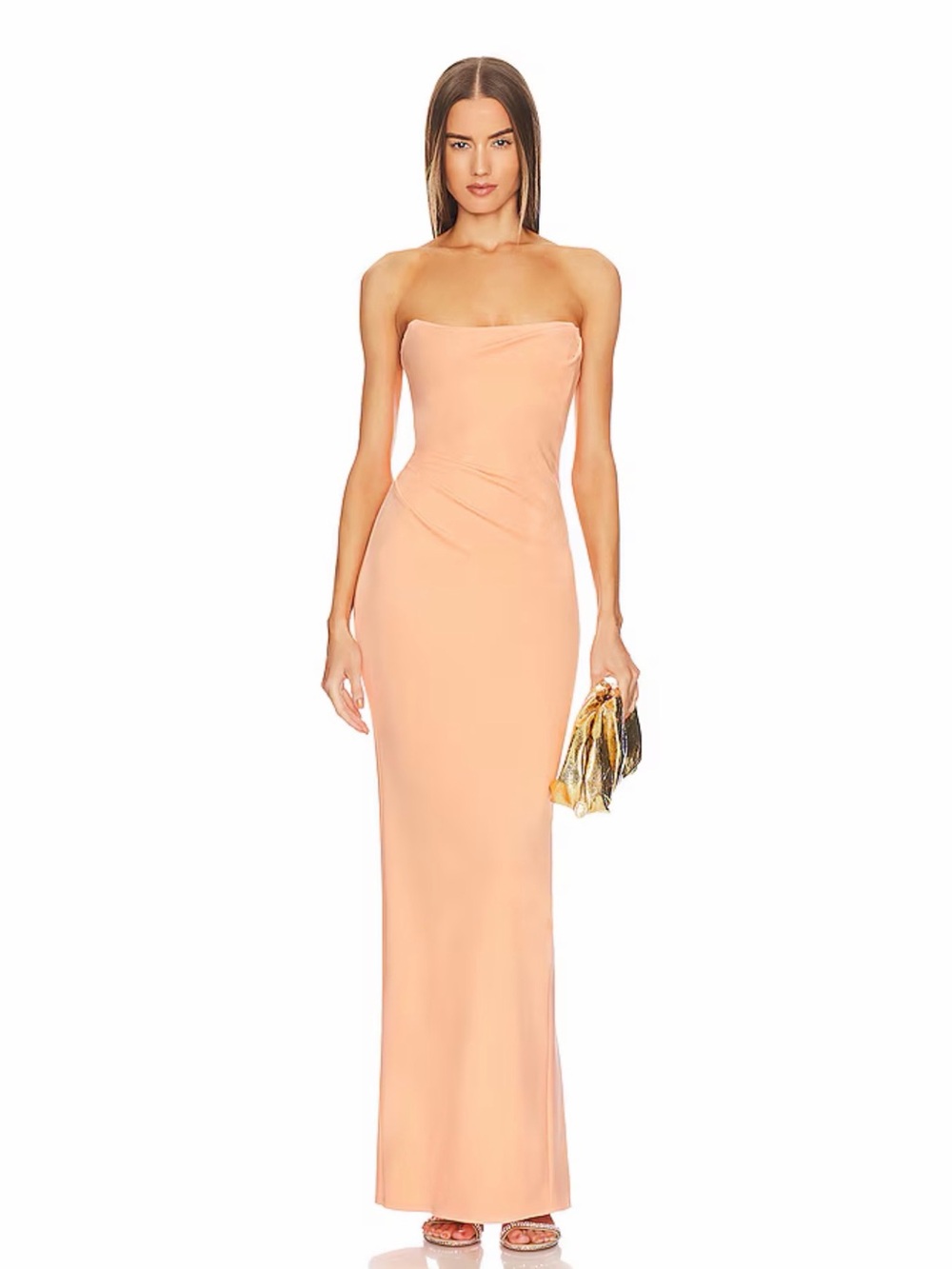 Michael Costello Revolve Briggs Peach Strapless Ponte Slit Maxi Gown Size XL NWT